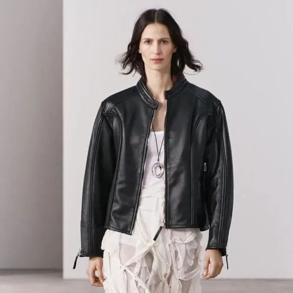 ZW COLLECTION ZIPPERED GENUINE LEATHER JACKET - Picture 15 of 16